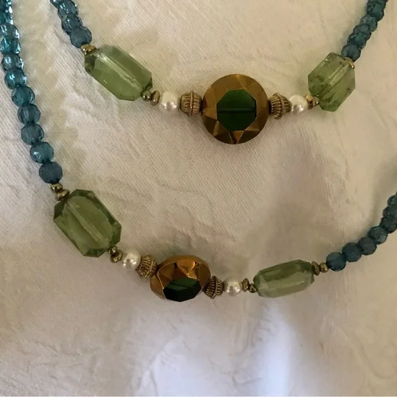 Blue, Green, Brown & Pearls XLong Necklace - Picture 3 of 8